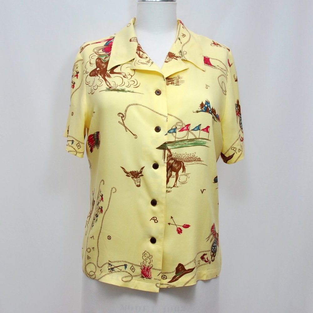 90s women's Western shirt pale yellow, Monterey Bay, Bust 40" loose fitting